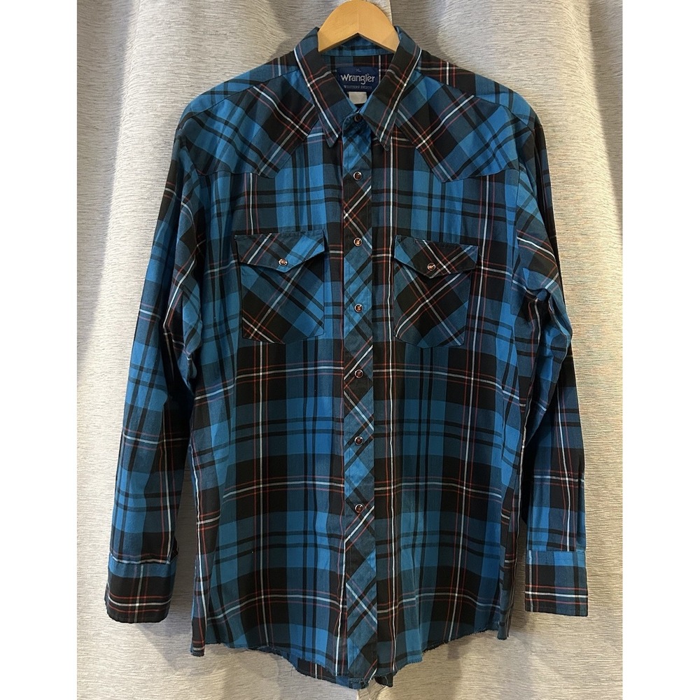 Wrangler Western Shirt Mens XL Plaid Pearl Snap Cowboy Rodeo Vtg 90s